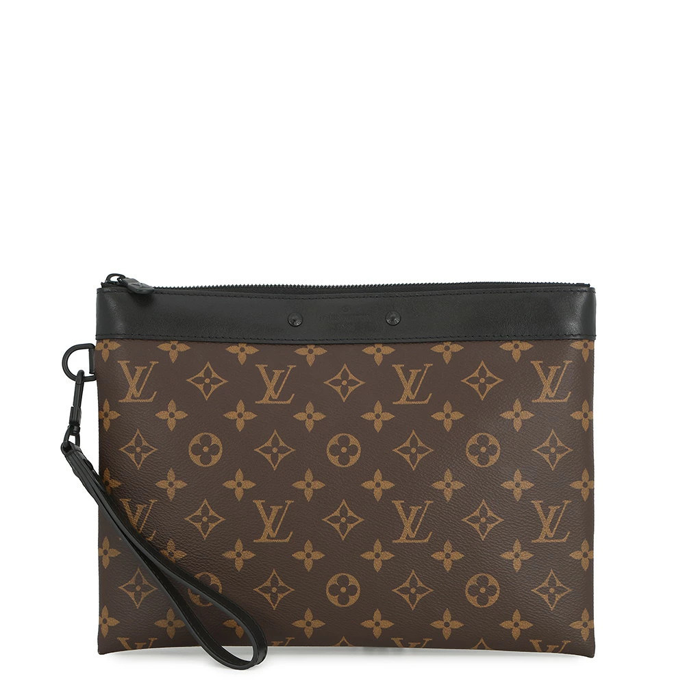 Louis Vuitton Monogram Macassar Brown Pochette To Go Clutch Bag Black